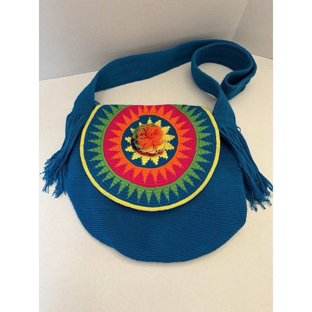 Round Knit Purse Colorful Geometric Mandala Festival Hippie‎ Sash Bag